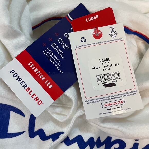 Champion Powerblend Hoodie Men L White Script Logo NWT Athletic Sweatshirt - Picture 5 of 10